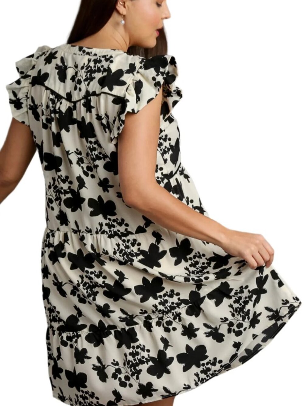 Umgee Floral Flutter Sleeve Tiered Dress (Small) - Picture 2 of 4